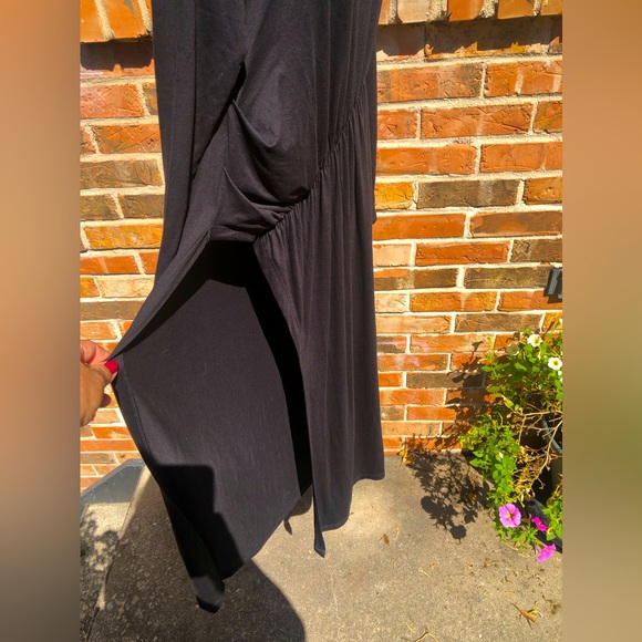 Peruvian Connection Long Black Tunic W/ Diagonal Shirring ,High Side Slit. Sz Lg - Picture 7 of 13